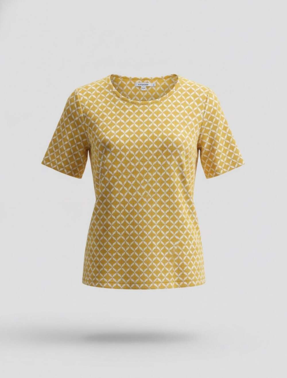 Chico's Ikat Cotton Crew Neck Tee Size 1 Yellow White